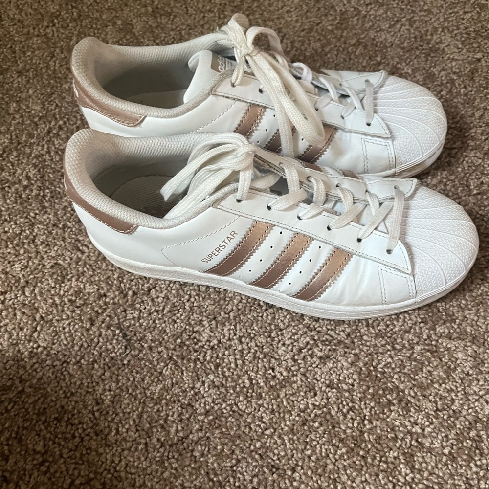 Adidas White Sneakers with Rose Gold Accents